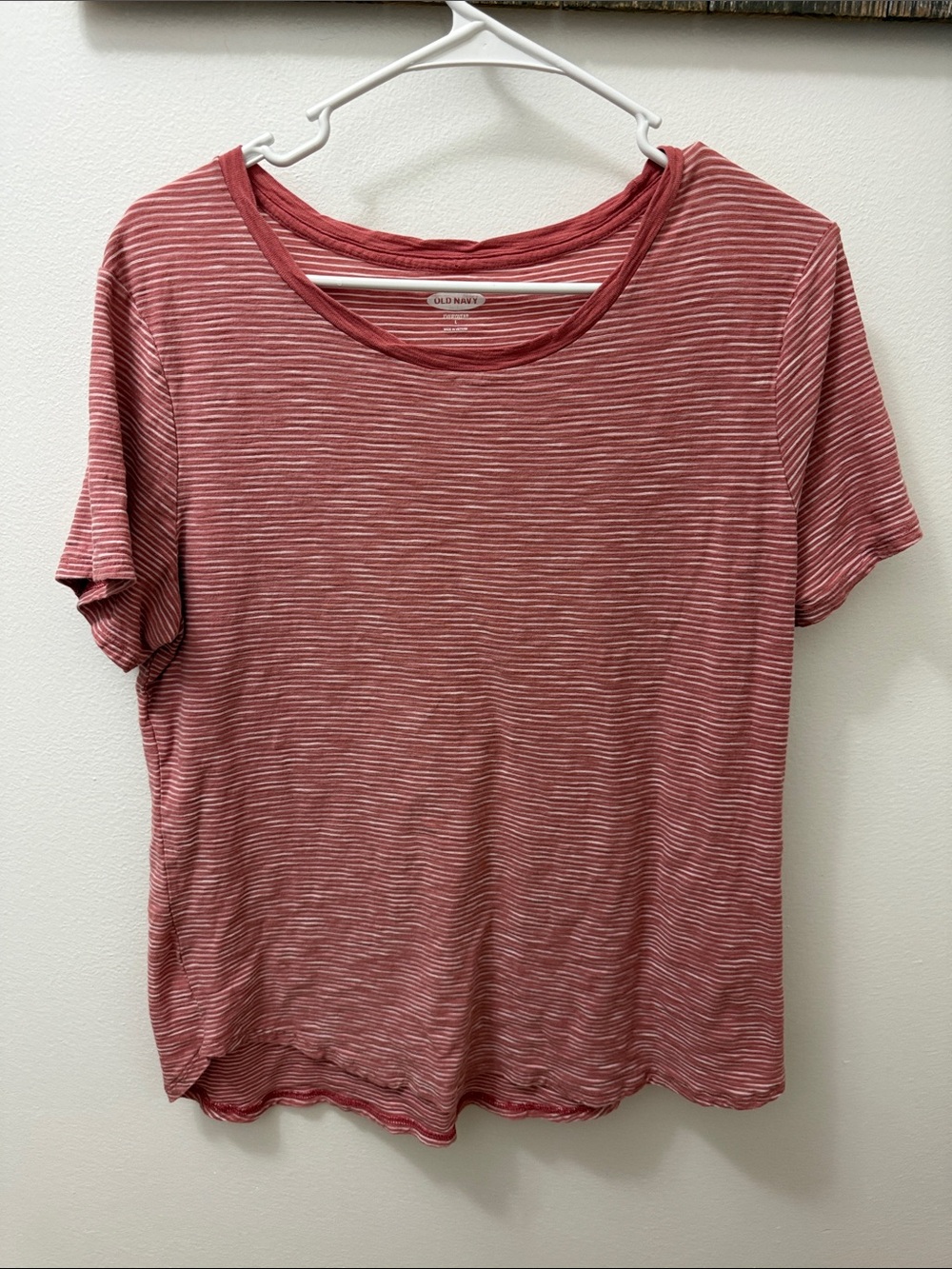 Old Navy Pink-Red Striped Short Sleeve Tee